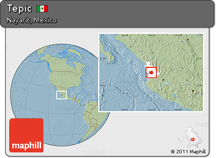 Savanna Style Location Map of Tepic, highlighted parent region, hill shading