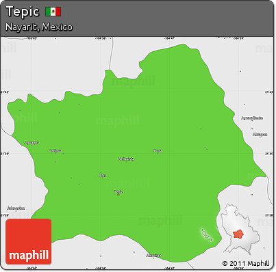 Political Simple Map of Tepic, single color outside, borders and labels
