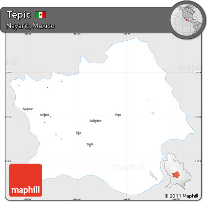 Silver Style Simple Map of Tepic, single color outside