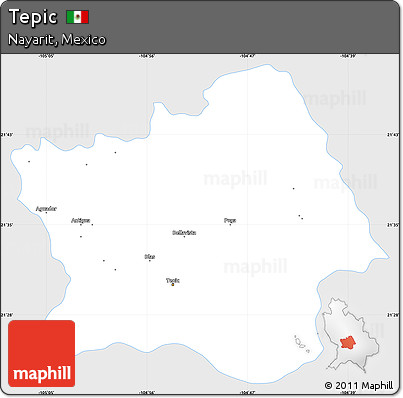 Silver Style Simple Map of Tepic, single color outside