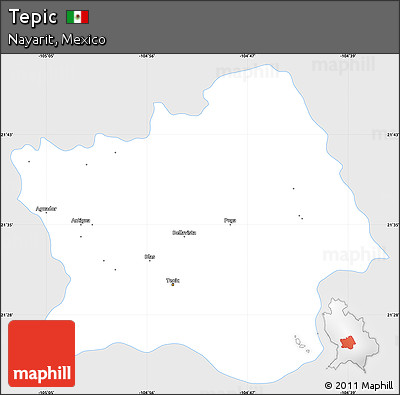 Silver Style Simple Map of Tepic, single color outside