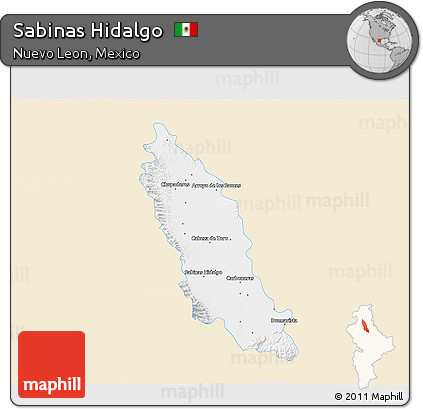 Classic Style 3D Map of Sabinas Hidalgo, single color outside
