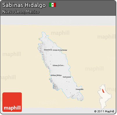Classic Style 3D Map of Sabinas Hidalgo, single color outside