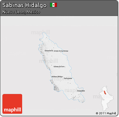 Silver Style 3D Map of Sabinas Hidalgo, single color outside