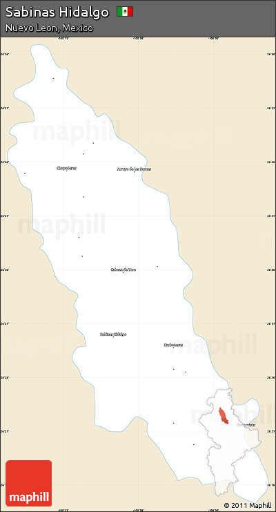 Classic Style Simple Map of Sabinas Hidalgo, single color outside
