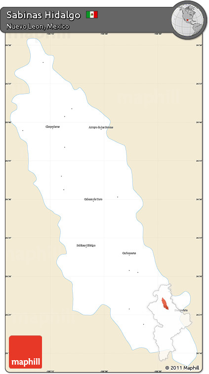 Classic Style Simple Map of Sabinas Hidalgo, single color outside