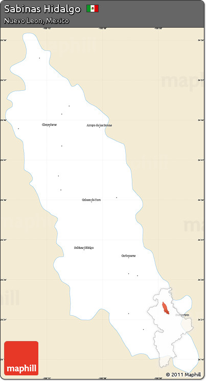 Classic Style Simple Map of Sabinas Hidalgo, single color outside