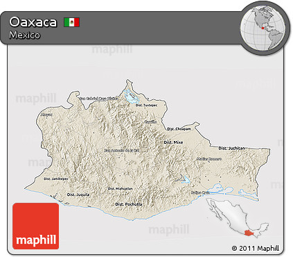 Shaded Relief 3D Map of Oaxaca, cropped outside