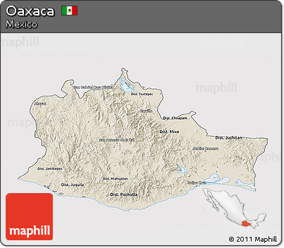 Shaded Relief 3D Map of Oaxaca, cropped outside