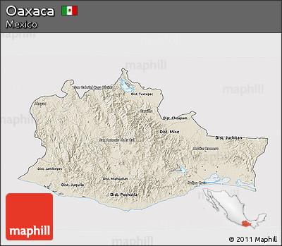 Shaded Relief 3D Map of Oaxaca, cropped outside