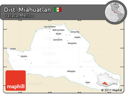 Classic Style Simple Map of Dist. Miahuatlan, single color outside