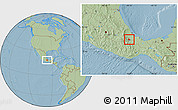 Savanna Style Location Map of Lago Miguel Aleman, hill shading