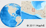 Shaded Relief Location Map of Lago Miguel Aleman