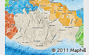 Shaded Relief Map of Oaxaca, political shades outside