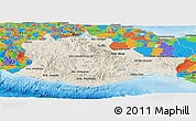 Shaded Relief Panoramic Map of Oaxaca, political outside