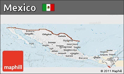 Classic Style Panoramic Map of Mexico, single color outside