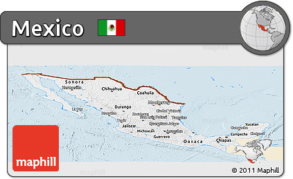 Classic Style Panoramic Map of Mexico, single color outside