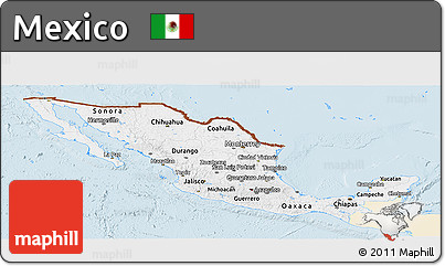 Classic Style Panoramic Map of Mexico, single color outside