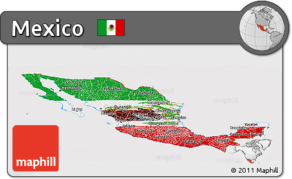 Flag Panoramic Map of Mexico, flag rotated
