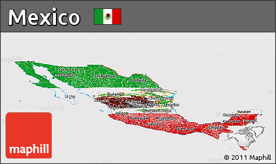 Flag Panoramic Map of Mexico, flag rotated