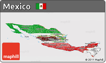 Flag Panoramic Map of Mexico, flag rotated