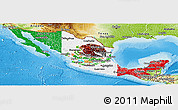 Flag Panoramic Map of Mexico, physical outside, flag centered