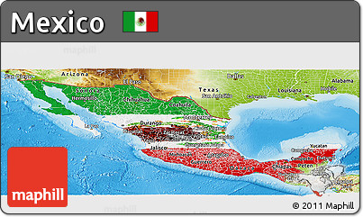 Flag Panoramic Map of Mexico, physical outside, flag rotated