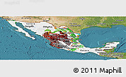 Flag Panoramic Map of Mexico, satellite outside, flag aligned to the middle