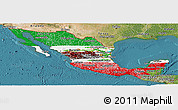Flag Panoramic Map of Mexico, satellite outside, flag rotated