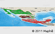 Flag Panoramic Map of Mexico, shaded relief outside, flag rotated