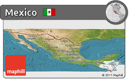 Satellite Panoramic Map of Mexico, single color outside