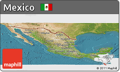 Satellite Panoramic Map of Mexico, single color outside