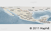 Shaded Relief Panoramic Map of Mexico, semi-desaturated