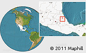 Satellite Location Map of Tepango de Rodriguez, highlighted country