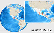 Shaded Relief Location Map of Tepango de Rodriguez, highlighted country, highlighted parent region, within the entire country