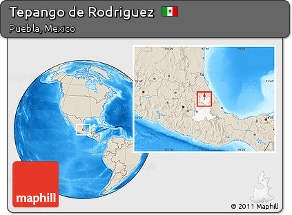 Shaded Relief Location Map of Tepango De Rodriguez, highlighted parent region
