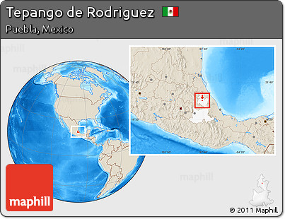 Shaded Relief Location Map of Tepango De Rodriguez, highlighted parent region