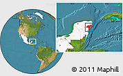 Satellite Location Map of Cozumel, highlighted country