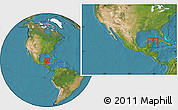 Satellite Location Map of Isla Contoy, within the entire country