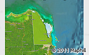 Physical Map of Isla Mujeres, satellite outside