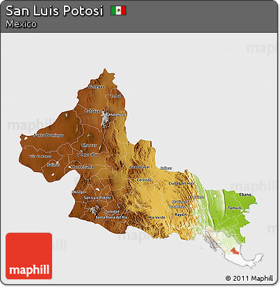 Physical 3D Map of San Luis Potosi, single color outside
