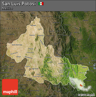 Satellite Map of San Luis Potosi, darken