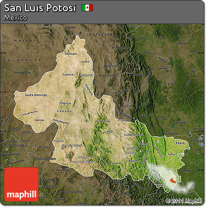 Satellite Map of San Luis Potosi, darken