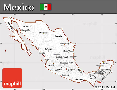Classic Style Simple Map of Mexico, cropped outside