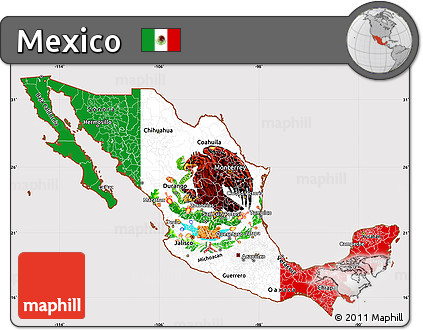 Flag Simple Map of Mexico, flag centered