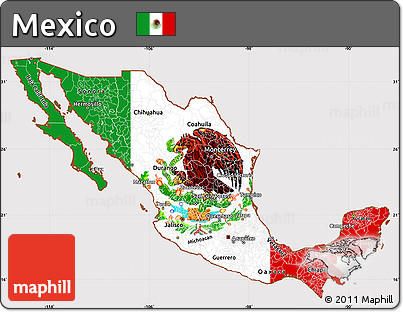 Flag Simple Map of Mexico, flag centered