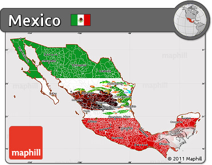 Flag Simple Map of Mexico, flag rotated
