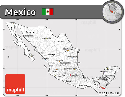 Silver Style Simple Map of Mexico, cropped outside
