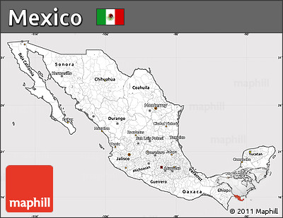 Silver Style Simple Map of Mexico, cropped outside