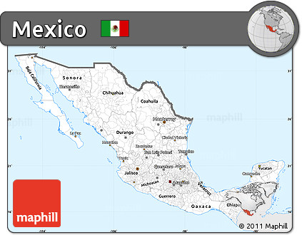 Silver Style Simple Map of Mexico, single color outside
